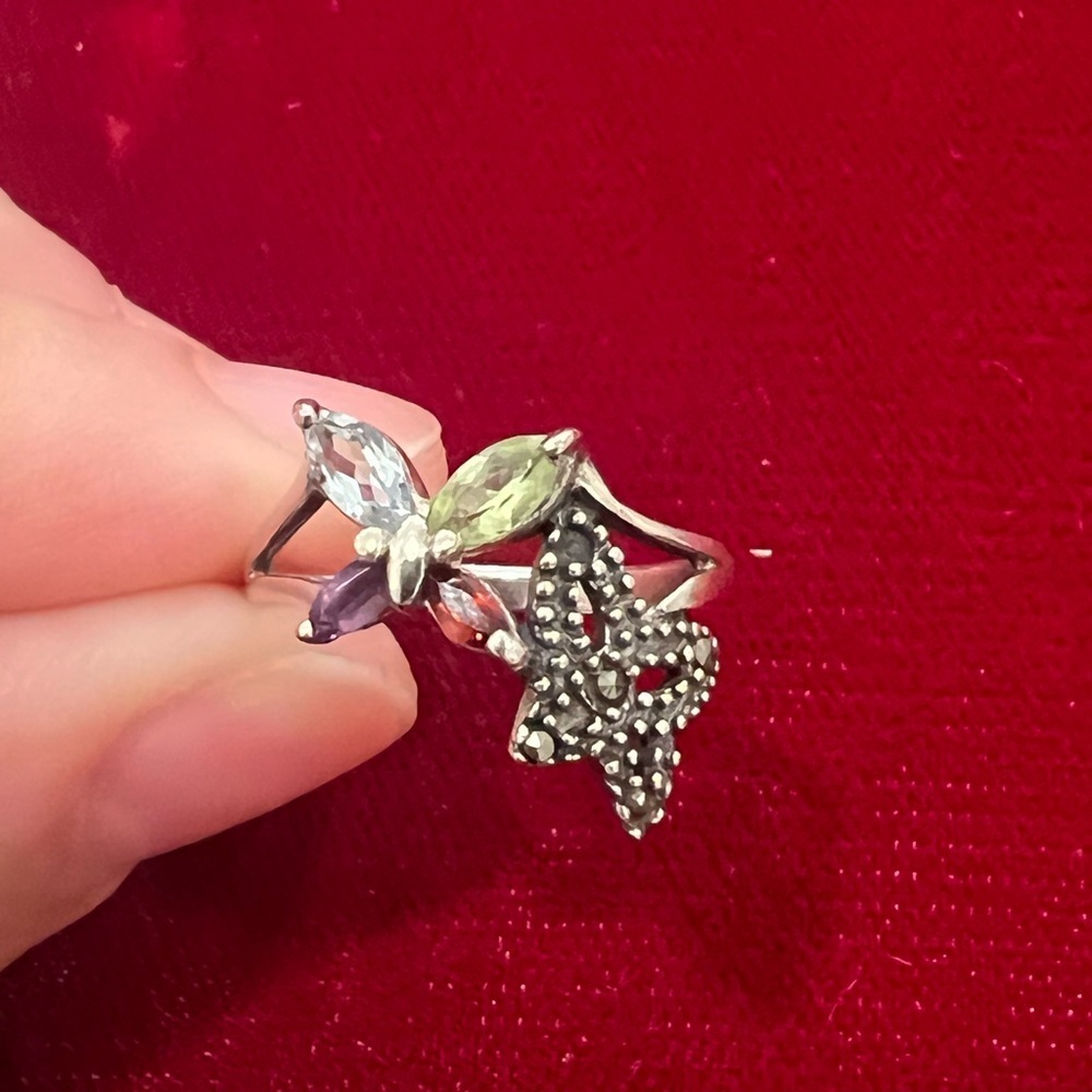 Vintage gemstone butterfly sterling silver ring - Picture 2 of 3